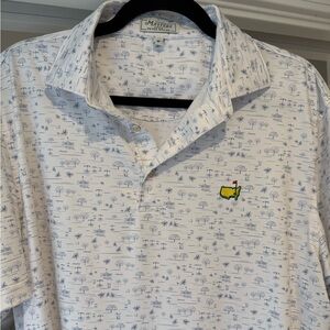 Masters White and Blue Graphic Polo Shirt